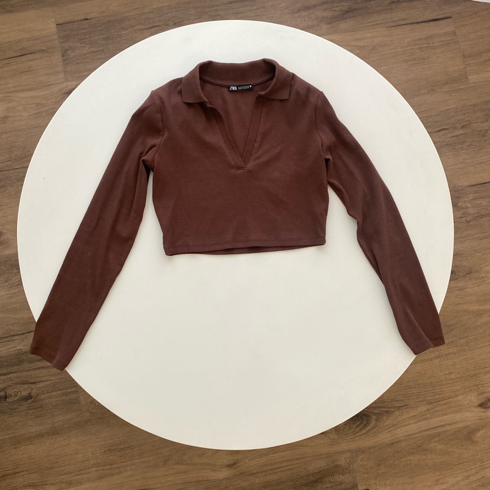 Zara Ribbed Polo - Brown - Picture 3 of 6